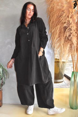 Arbi Needlecord Pop Over Shirt Dress Chocolate